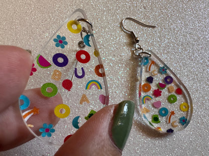 Nostalgic Cereal Earrings: Laser Cut Acrylic Cereal, Breakfast, Colorful, Rainbows, Retro, Nostalgia, Food Earrings, Gifts for Her/Him/Them
