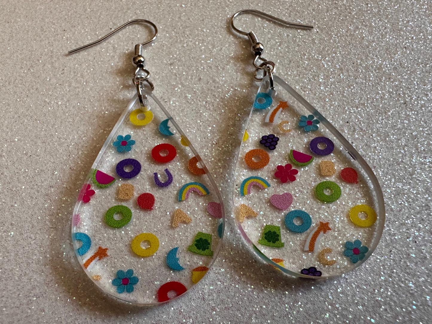 Nostalgic Cereal Earrings: Laser Cut Acrylic Cereal, Breakfast, Colorful, Rainbows, Retro, Nostalgia, Food Earrings, Gifts for Her/Him/Them