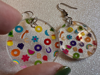 Nostalgic Cereal Earrings: Laser Cut Acrylic Cereal, Breakfast, Colorful, Rainbows, Retro, Nostalgia, Food Earrings, Gifts for Her/Him/Them