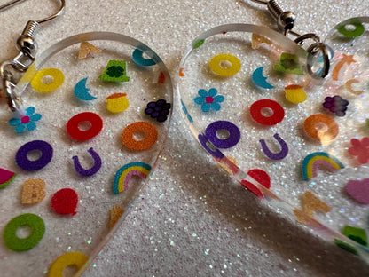 Nostalgic Cereal Earrings: Laser Cut Acrylic Cereal, Breakfast, Colorful, Rainbows, Retro, Nostalgia, Food Earrings, Gifts for Her/Him/Them