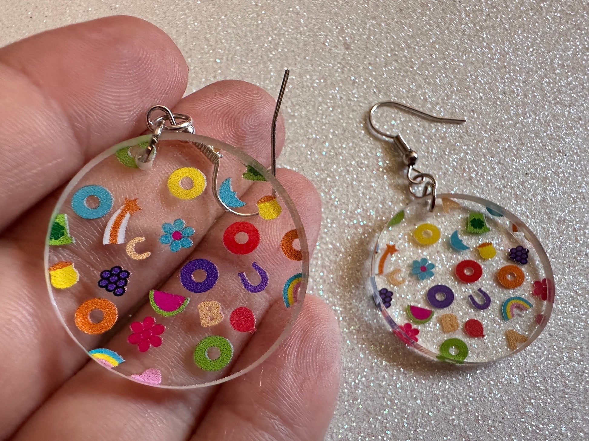 Nostalgic Cereal Earrings: Laser Cut Acrylic Cereal, Breakfast, Colorful, Rainbows, Retro, Nostalgia, Food Earrings, Gifts for Her/Him/Them