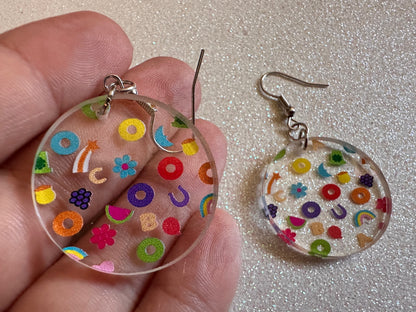 Nostalgic Cereal Earrings: Laser Cut Acrylic Cereal, Breakfast, Colorful, Rainbows, Retro, Nostalgia, Food Earrings, Gifts for Her/Him/Them
