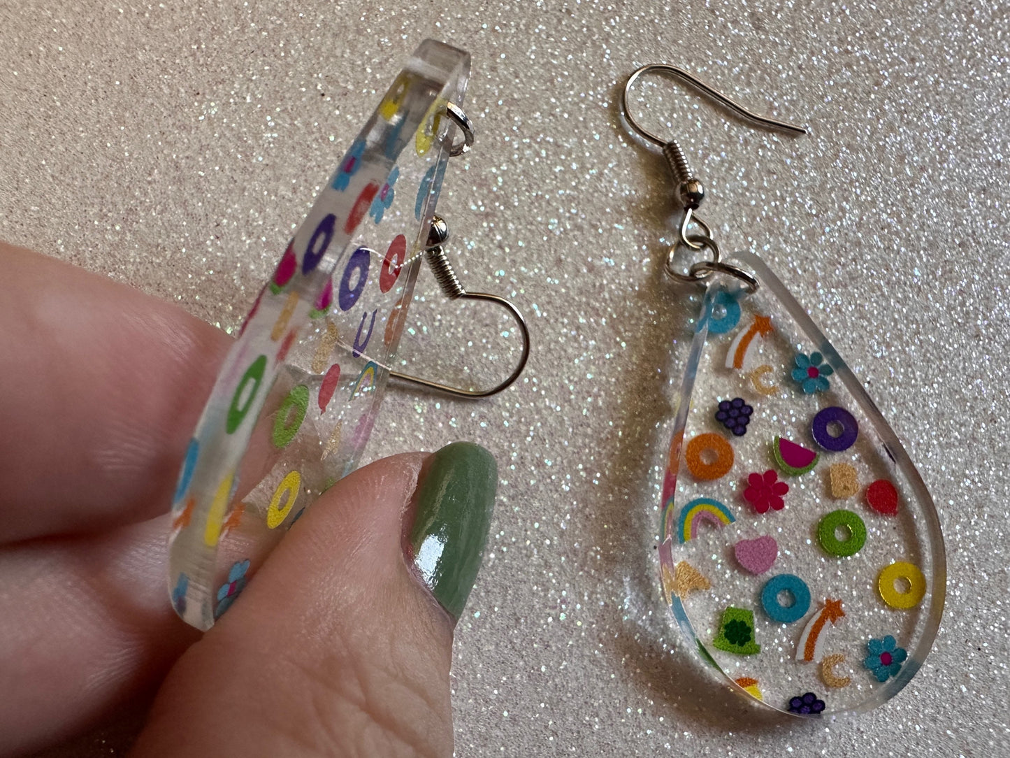 Nostalgic Cereal Earrings: Laser Cut Acrylic Cereal, Breakfast, Colorful, Rainbows, Retro, Nostalgia, Food Earrings, Gifts for Her/Him/Them