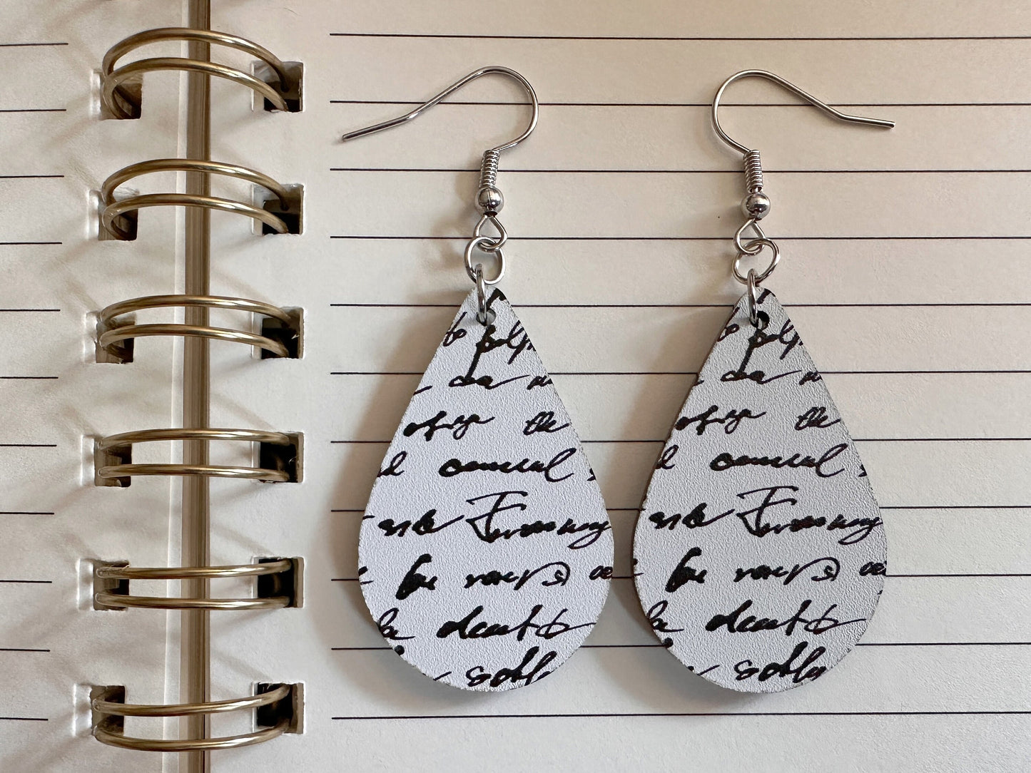 Notebook Earrings: Laser Cut Acrylic Writer Earrings, Handwriting, Stationery, Teacher, Back to School, Cursive, Best Gifts for Her/Him/Them