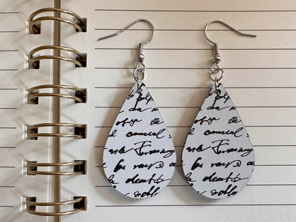 Notebook Earrings: Laser Cut Acrylic Writer Earrings, Handwriting, Stationery, Teacher, Back to School, Cursive, Best Gifts for Her/Him/Them
