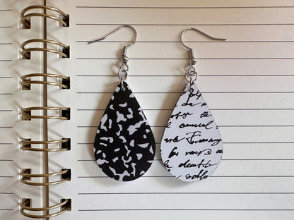 Notebook Earrings: Laser Cut Acrylic Writer Earrings, Handwriting, Stationery, Teacher, Back to School, Cursive, Best Gifts for Her/Him/Them