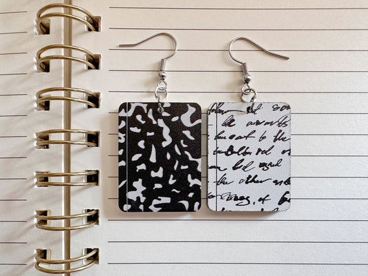 Notebook Earrings: Laser Cut Acrylic Writer Earrings, Handwriting, Stationery, Teacher, Back to School, Cursive, Best Gifts for Her/Him/Them