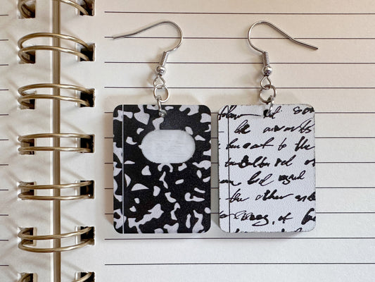 Notebook Earrings: Laser Cut Acrylic Writer Earrings, Handwriting, Stationery, Teacher, Back to School, Cursive, Best Gifts for Her/Him/Them