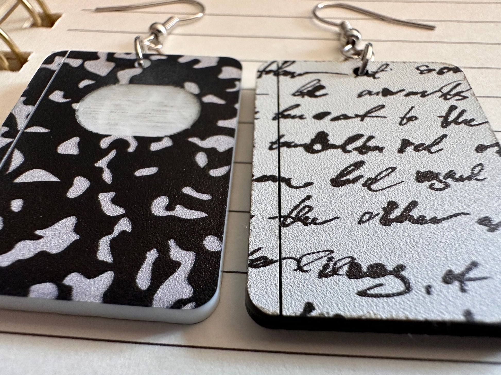 Notebook Earrings: Laser Cut Acrylic Writer Earrings, Handwriting, Stationery, Teacher, Back to School, Cursive, Best Gifts for Her/Him/Them