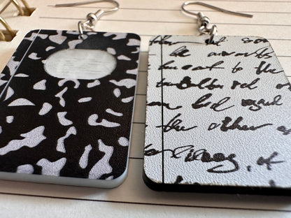 Notebook Earrings: Laser Cut Acrylic Writer Earrings, Handwriting, Stationery, Teacher, Back to School, Cursive, Best Gifts for Her/Him/Them