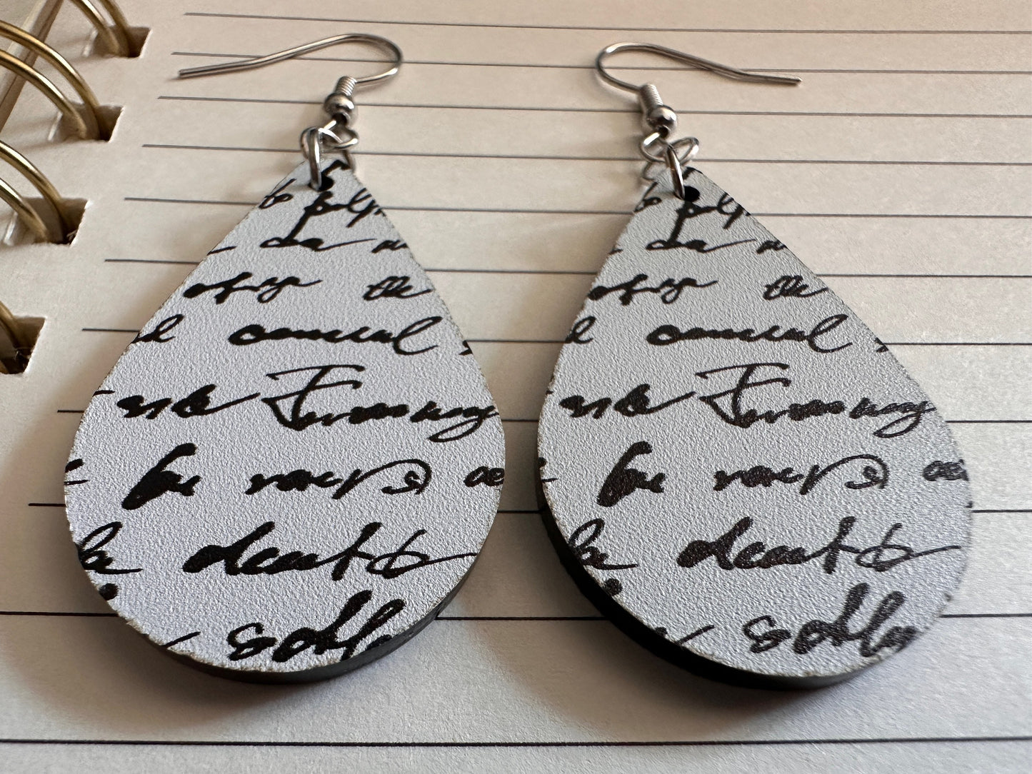 Notebook Earrings: Laser Cut Acrylic Writer Earrings, Handwriting, Stationery, Teacher, Back to School, Cursive, Best Gifts for Her/Him/Them