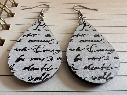 Notebook Earrings: Laser Cut Acrylic Writer Earrings, Handwriting, Stationery, Teacher, Back to School, Cursive, Best Gifts for Her/Him/Them