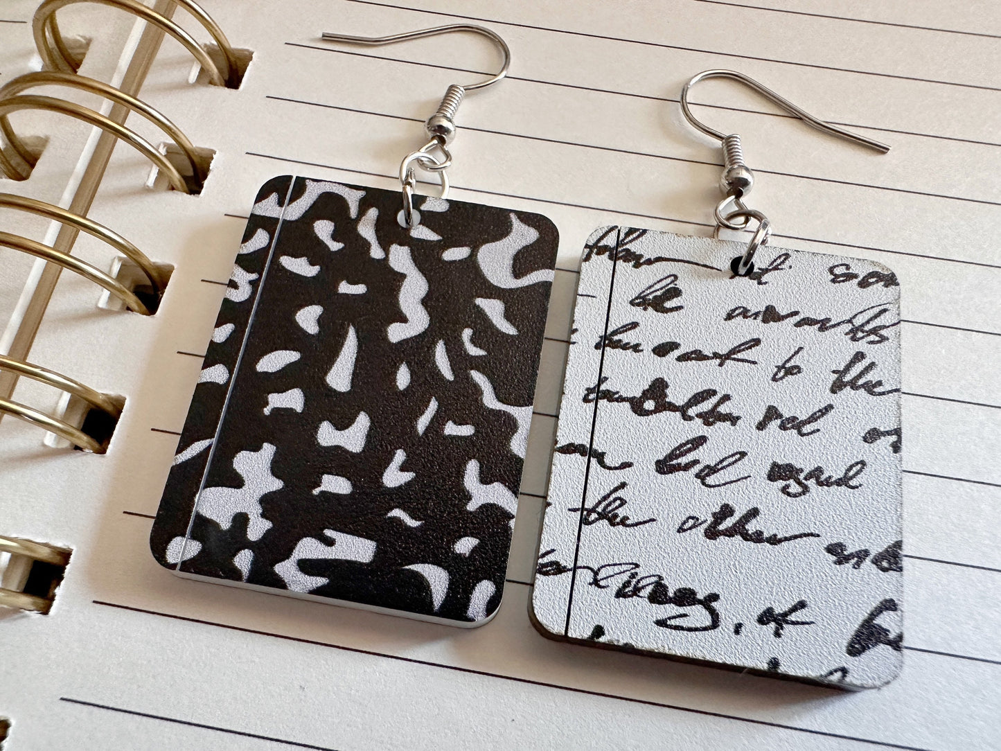 Notebook Earrings: Laser Cut Acrylic Writer Earrings, Handwriting, Stationery, Teacher, Back to School, Cursive, Best Gifts for Her/Him/Them