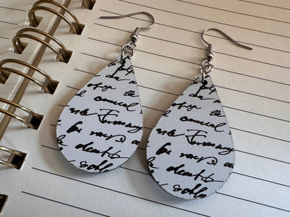 Notebook Earrings: Laser Cut Acrylic Writer Earrings, Handwriting, Stationery, Teacher, Back to School, Cursive, Best Gifts for Her/Him/Them