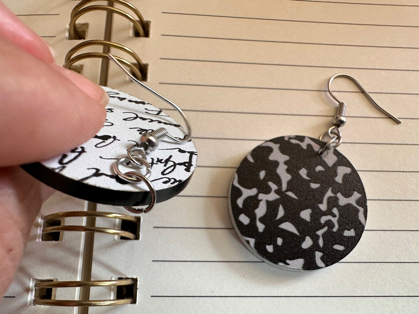 Notebook Earrings: Laser Cut Acrylic Writer Earrings, Handwriting, Stationery, Teacher, Back to School, Cursive, Best Gifts for Her/Him/Them