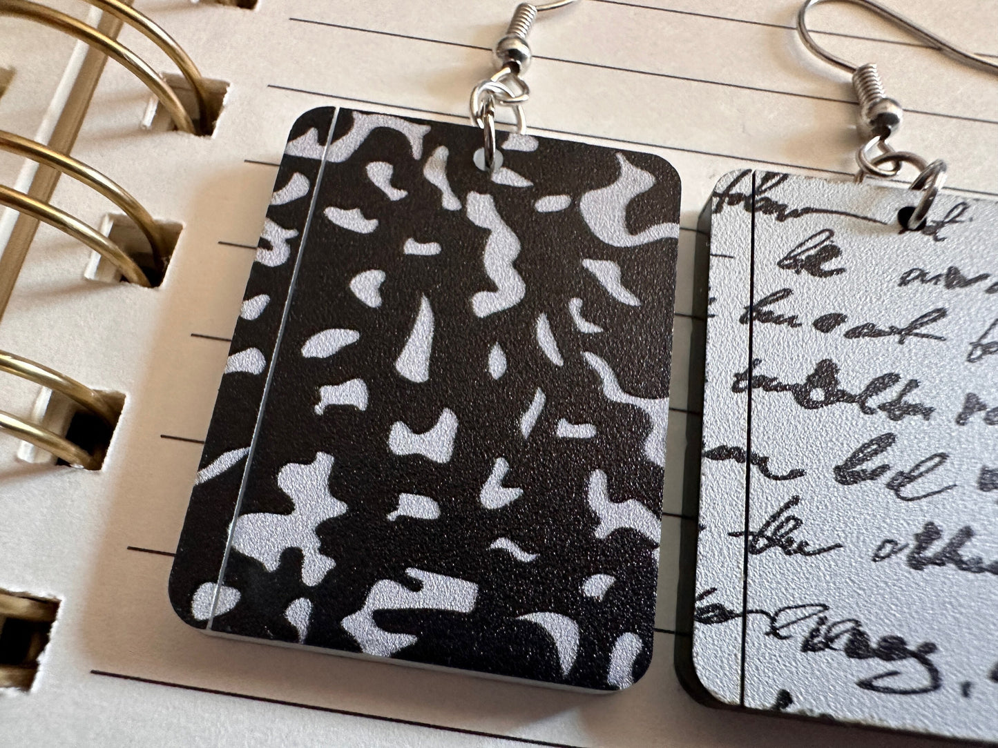Notebook Earrings: Laser Cut Acrylic Writer Earrings, Handwriting, Stationery, Teacher, Back to School, Cursive, Best Gifts for Her/Him/Them