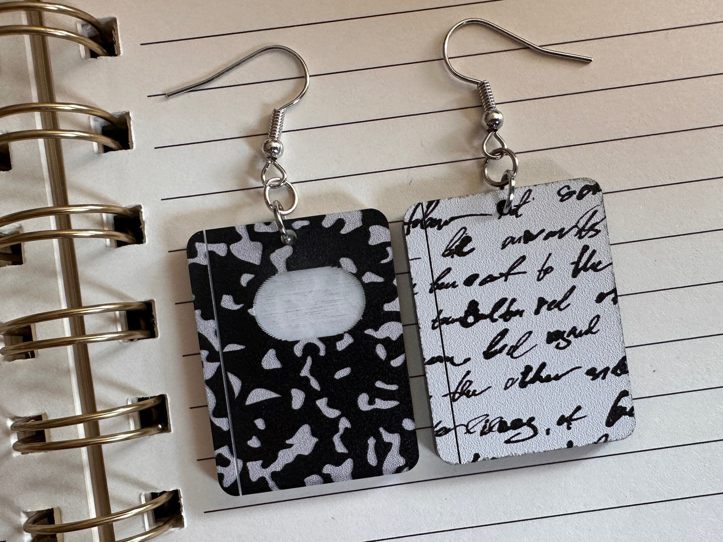 Notebook Earrings: Laser Cut Acrylic Writer Earrings, Handwriting, Stationery, Teacher, Back to School, Cursive, Best Gifts for Her/Him/Them