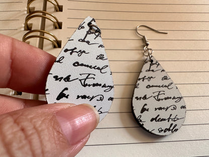 Notebook Earrings: Laser Cut Acrylic Writer Earrings, Handwriting, Stationery, Teacher, Back to School, Cursive, Best Gifts for Her/Him/Them