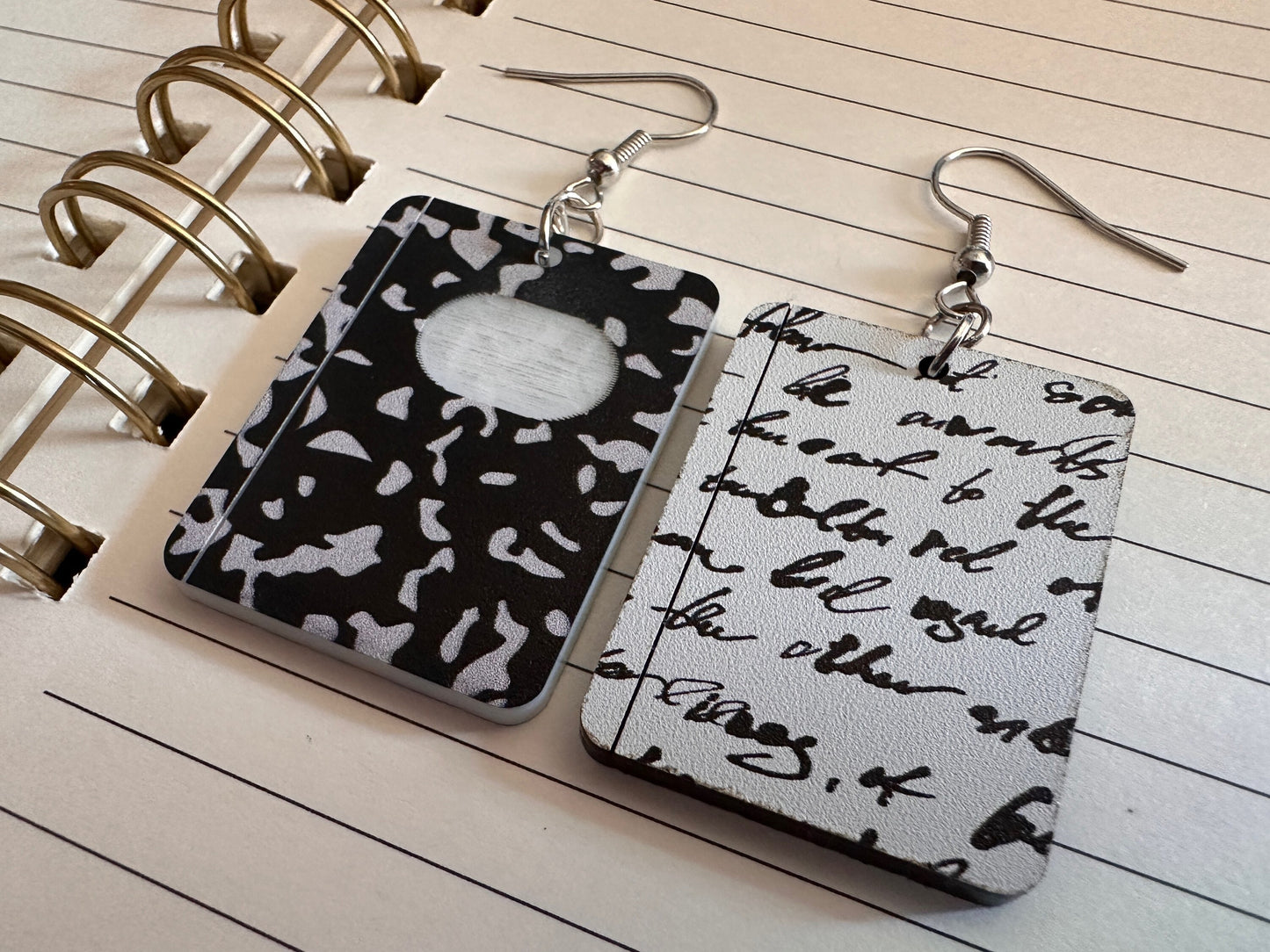 Notebook Earrings: Laser Cut Acrylic Writer Earrings, Handwriting, Stationery, Teacher, Back to School, Cursive, Best Gifts for Her/Him/Them