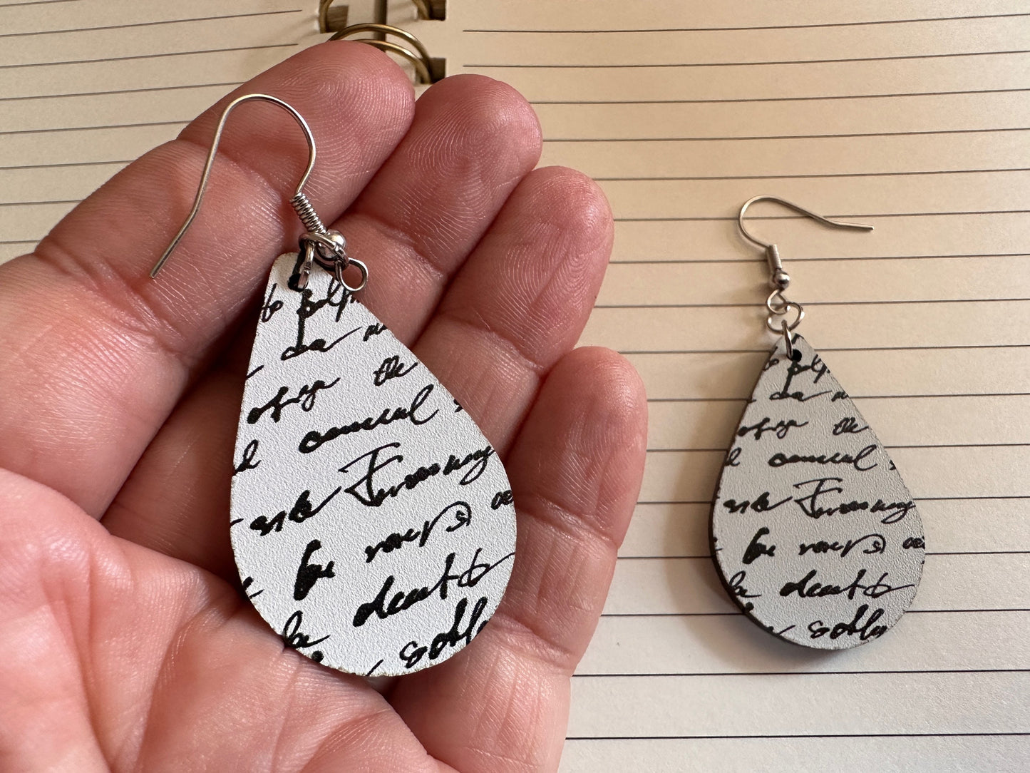 Notebook Earrings: Laser Cut Acrylic Writer Earrings, Handwriting, Stationery, Teacher, Back to School, Cursive, Best Gifts for Her/Him/Them