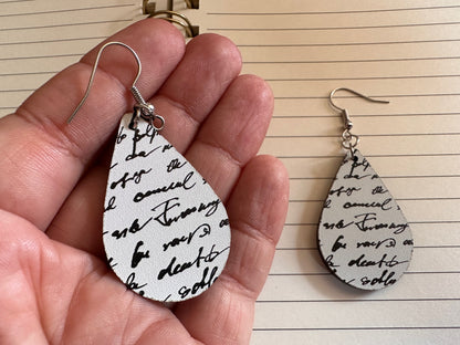Notebook Earrings: Laser Cut Acrylic Writer Earrings, Handwriting, Stationery, Teacher, Back to School, Cursive, Best Gifts for Her/Him/Them