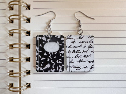Notebook Earrings: Laser Cut Acrylic Writer Earrings, Handwriting, Stationery, Teacher, Back to School, Cursive, Best Gifts for Her/Him/Them