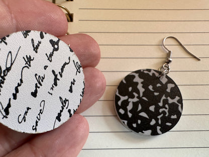 Notebook Earrings: Laser Cut Acrylic Writer Earrings, Handwriting, Stationery, Teacher, Back to School, Cursive, Best Gifts for Her/Him/Them