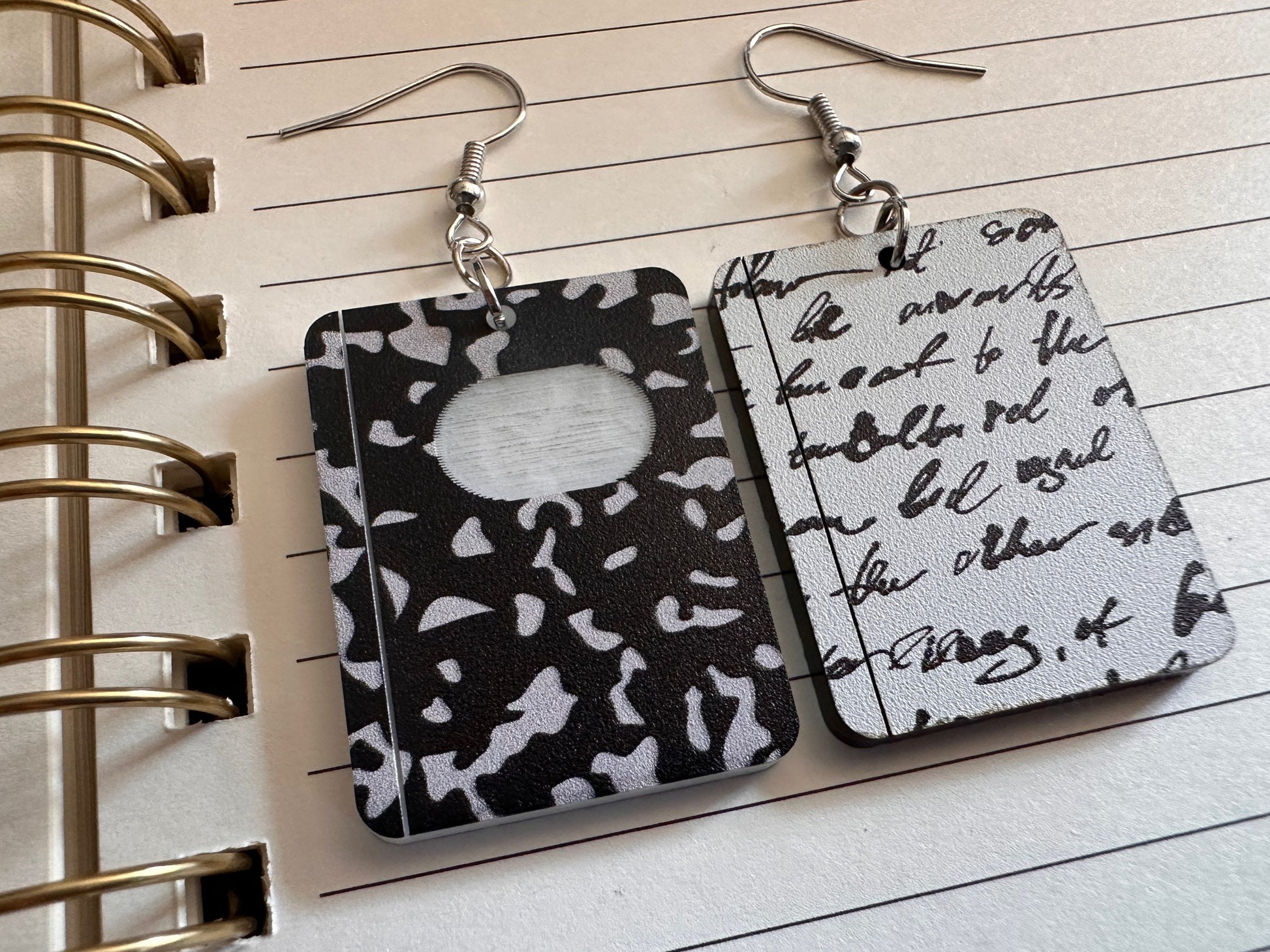 Notebook Earrings: Laser Cut Acrylic Writer Earrings, Handwriting, Stationery, Teacher, Back to School, Cursive, Best Gifts for Her/Him/Them