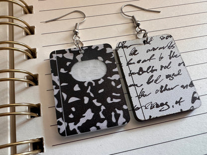 Notebook Earrings: Laser Cut Acrylic Writer Earrings, Handwriting, Stationery, Teacher, Back to School, Cursive, Best Gifts for Her/Him/Them