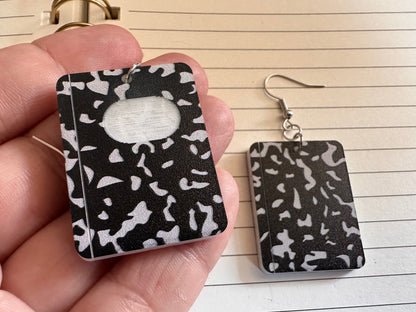 Notebook Earrings: Laser Cut Acrylic Writer Earrings, Handwriting, Stationery, Teacher, Back to School, Cursive, Best Gifts for Her/Him/Them
