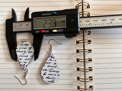 Notebook Earrings: Laser Cut Acrylic Writer Earrings, Handwriting, Stationery, Teacher, Back to School, Cursive, Best Gifts for Her/Him/Them