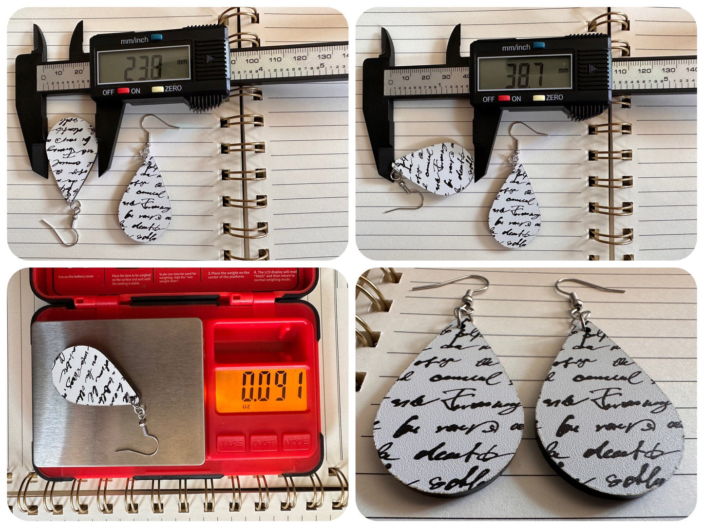 Notebook Earrings: Laser Cut Acrylic Writer Earrings, Handwriting, Stationery, Teacher, Back to School, Cursive, Best Gifts for Her/Him/Them