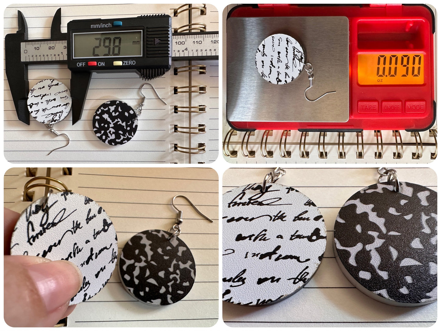 Notebook Earrings: Laser Cut Acrylic Writer Earrings, Handwriting, Stationery, Teacher, Back to School, Cursive, Best Gifts for Her/Him/Them