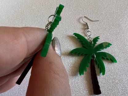 Novelty Palm Tree Earrings: Laser Cut Acrylic Palm Trees, Summer Vibes, Coconuts, Hawaii Beach, Costume Jewelry, Best Gifts for Her/Him/Them