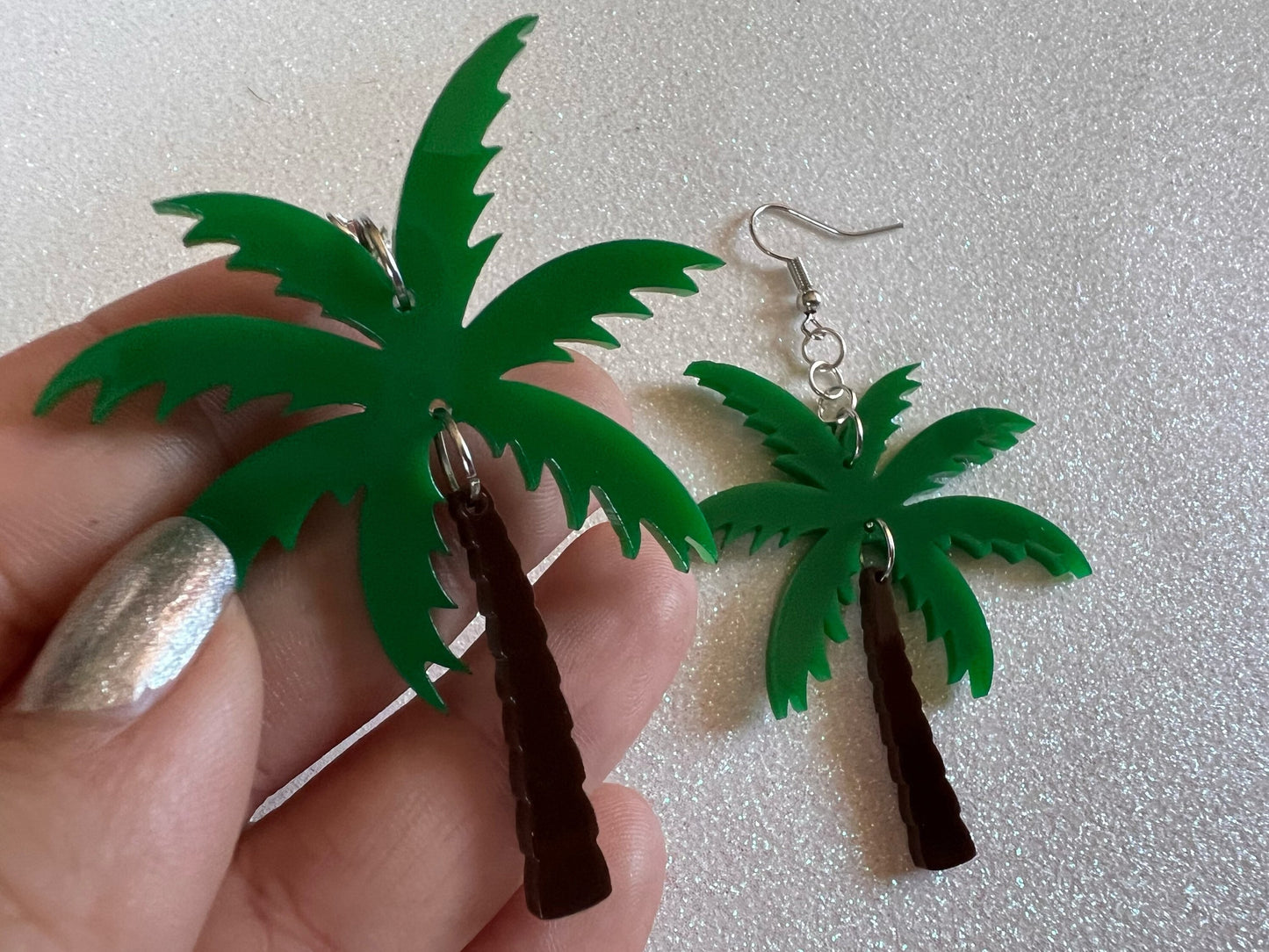 Novelty Palm Tree Earrings: Laser Cut Acrylic Palm Trees, Summer Vibes, Coconuts, Hawaii Beach, Costume Jewelry, Best Gifts for Her/Him/Them