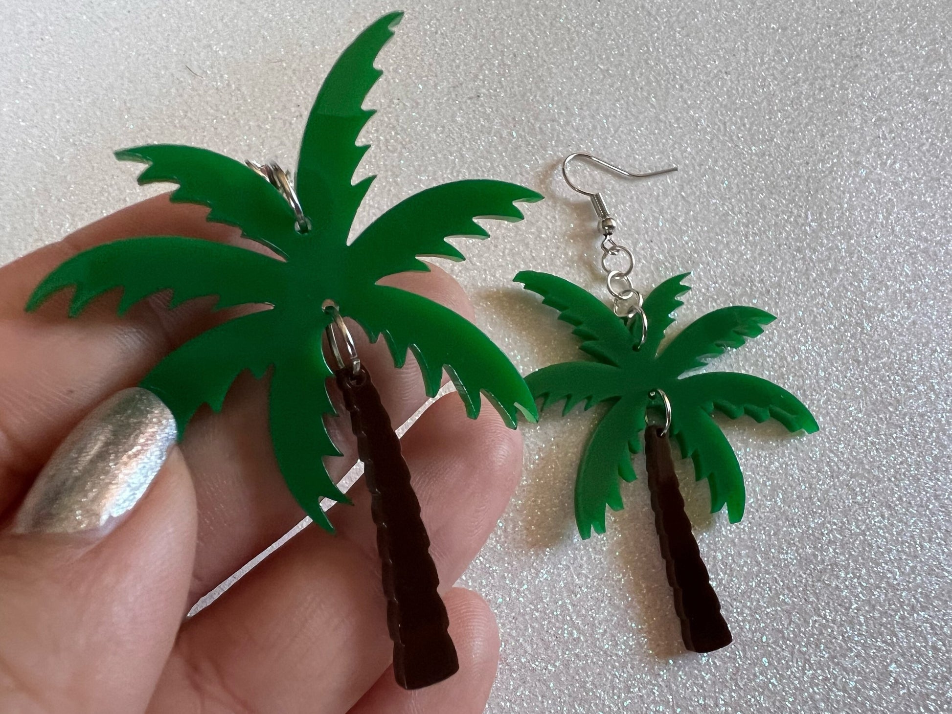 Novelty Palm Tree Earrings: Laser Cut Acrylic Palm Trees, Summer Vibes, Coconuts, Hawaii Beach, Costume Jewelry, Best Gifts for Her/Him/Them