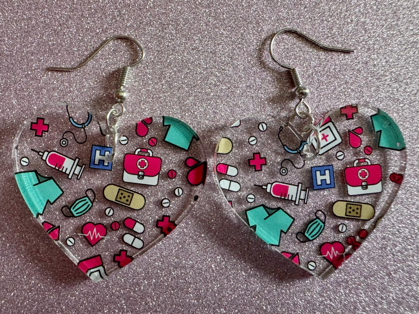 Nurse Earrings: Laser Cut Acrylic Hospital Theme Earrings, Medical, Heart Zone, Nurse, Doctor, Syringe, Bandaid, Best Gifts for Her/Him/Them