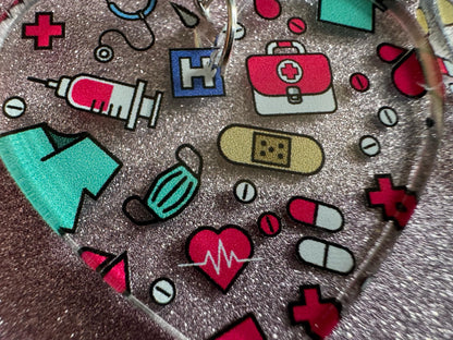 Nurse Earrings: Laser Cut Acrylic Hospital Theme Earrings, Medical, Heart Zone, Nurse, Doctor, Syringe, Bandaid, Best Gifts for Her/Him/Them