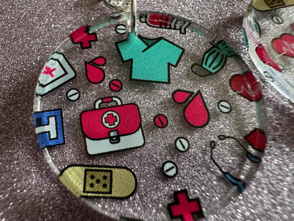 Nurse Earrings: Laser Cut Acrylic Hospital Theme Earrings, Medical, Heart Zone, Nurse, Doctor, Syringe, Bandaid, Best Gifts for Her/Him/Them