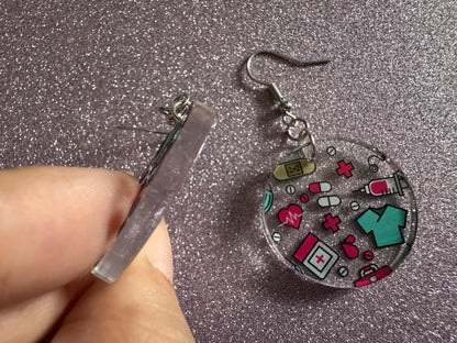 Nurse Earrings: Laser Cut Acrylic Hospital Theme Earrings, Medical, Heart Zone, Nurse, Doctor, Syringe, Bandaid, Best Gifts for Her/Him/Them