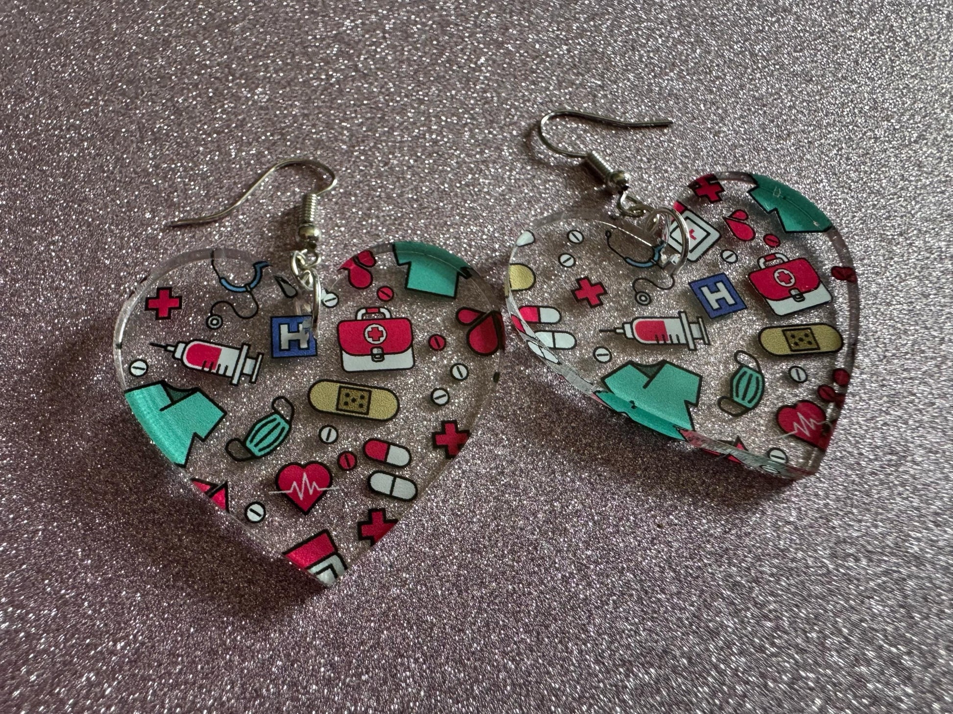 Nurse Earrings: Laser Cut Acrylic Hospital Theme Earrings, Medical, Heart Zone, Nurse, Doctor, Syringe, Bandaid, Best Gifts for Her/Him/Them