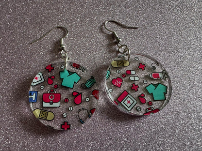 Nurse Earrings: Laser Cut Acrylic Hospital Theme Earrings, Medical, Heart Zone, Nurse, Doctor, Syringe, Bandaid, Best Gifts for Her/Him/Them
