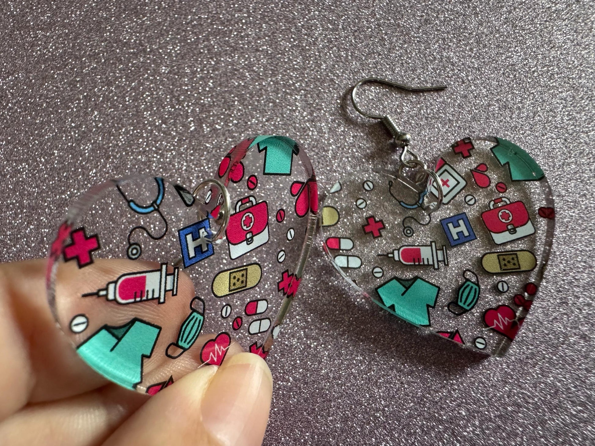 Nurse Earrings: Laser Cut Acrylic Hospital Theme Earrings, Medical, Heart Zone, Nurse, Doctor, Syringe, Bandaid, Best Gifts for Her/Him/Them