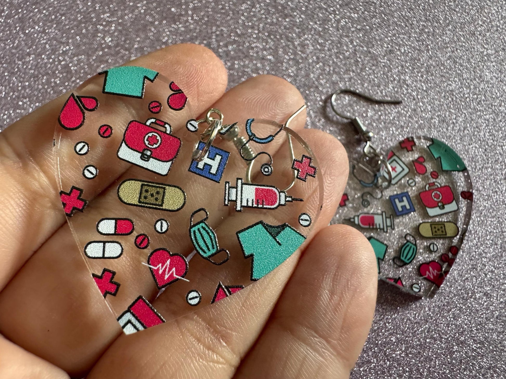 Nurse Earrings: Laser Cut Acrylic Hospital Theme Earrings, Medical, Heart Zone, Nurse, Doctor, Syringe, Bandaid, Best Gifts for Her/Him/Them