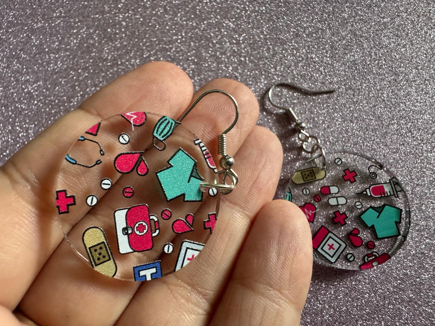 Nurse Earrings: Laser Cut Acrylic Hospital Theme Earrings, Medical, Heart Zone, Nurse, Doctor, Syringe, Bandaid, Best Gifts for Her/Him/Them