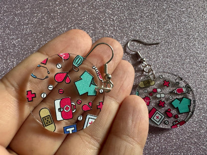 Nurse Earrings: Laser Cut Acrylic Hospital Theme Earrings, Medical, Heart Zone, Nurse, Doctor, Syringe, Bandaid, Best Gifts for Her/Him/Them