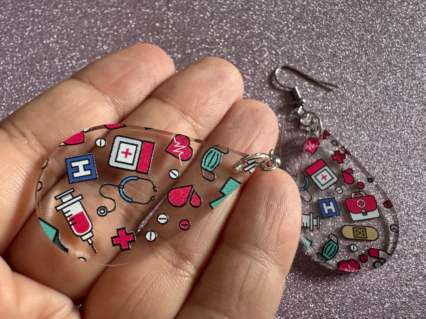 Nurse Earrings: Laser Cut Acrylic Hospital Theme Earrings, Medical, Heart Zone, Nurse, Doctor, Syringe, Bandaid, Best Gifts for Her/Him/Them