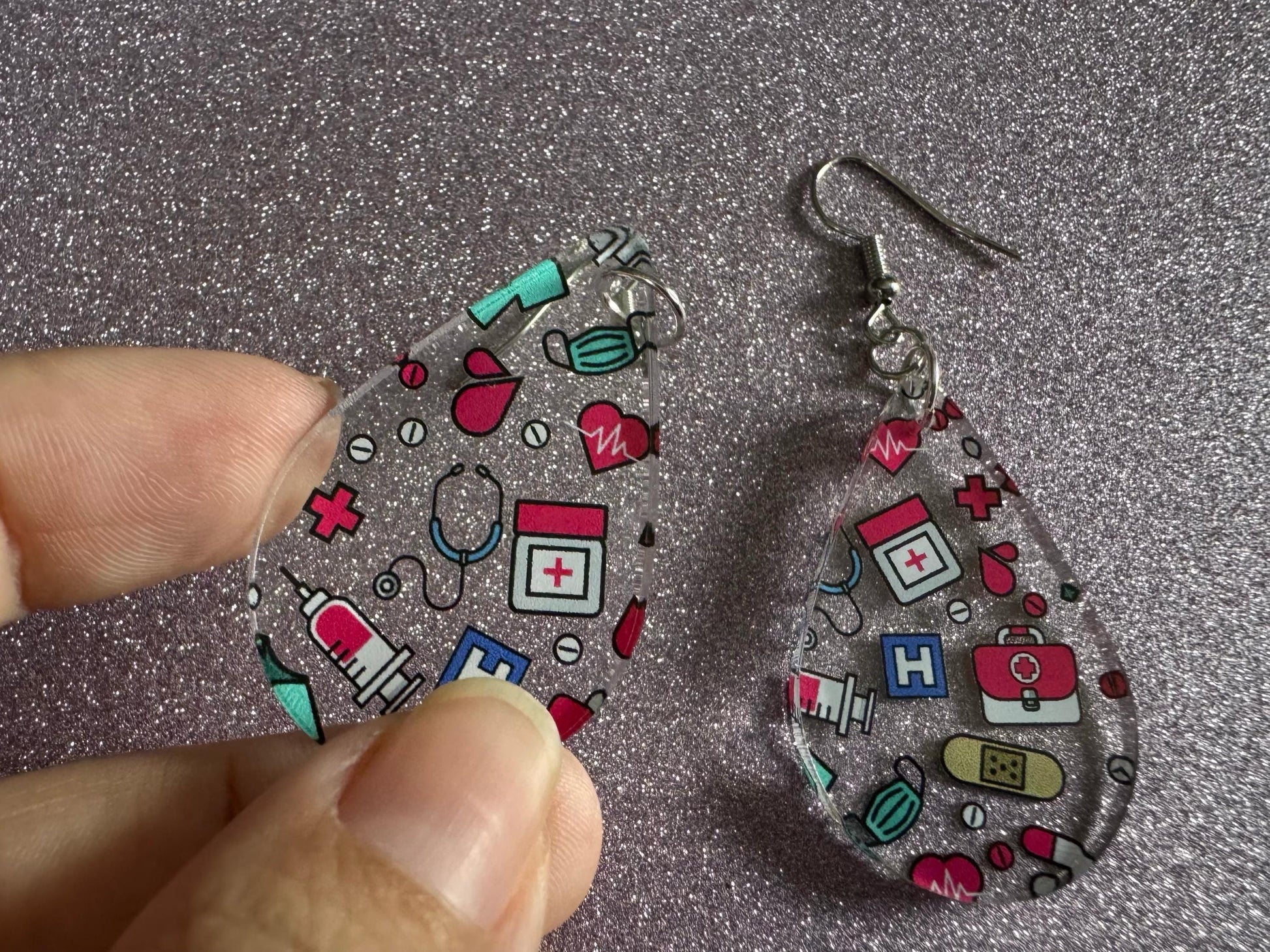 Nurse Earrings: Laser Cut Acrylic Hospital Theme Earrings, Medical, Heart Zone, Nurse, Doctor, Syringe, Bandaid, Best Gifts for Her/Him/Them