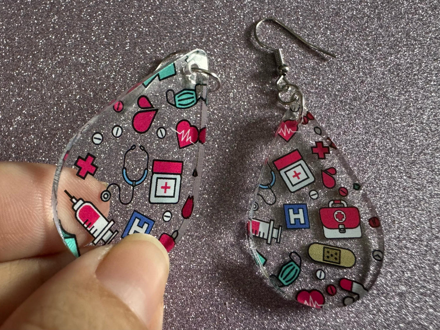 Nurse Earrings: Laser Cut Acrylic Hospital Theme Earrings, Medical, Heart Zone, Nurse, Doctor, Syringe, Bandaid, Best Gifts for Her/Him/Them