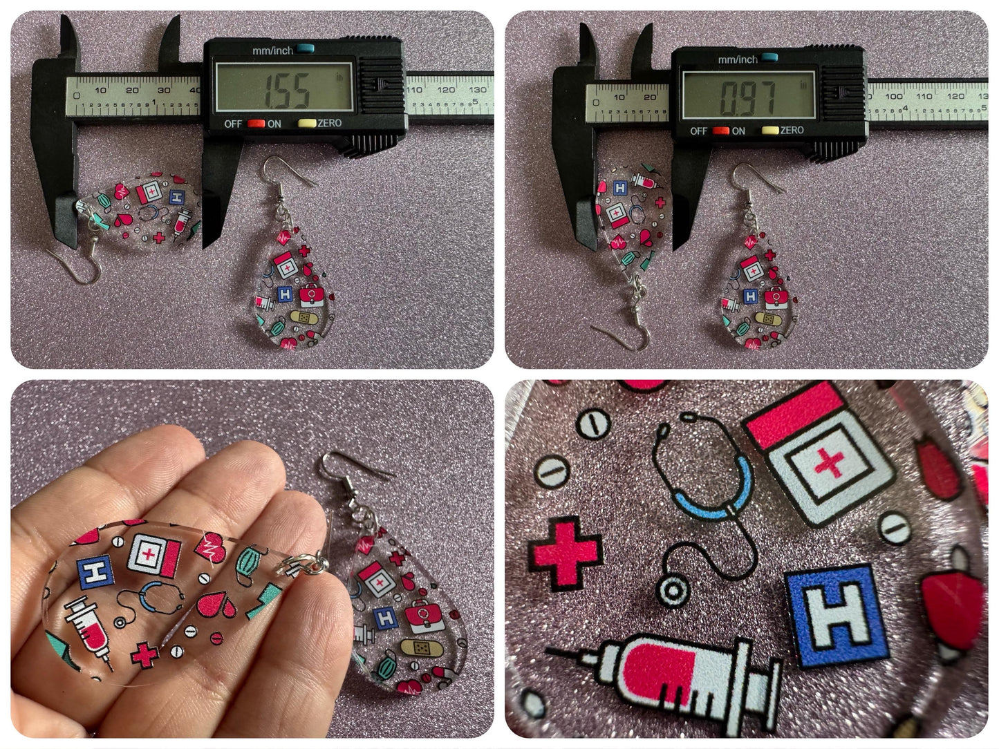 Nurse Earrings: Laser Cut Acrylic Hospital Theme Earrings, Medical, Heart Zone, Nurse, Doctor, Syringe, Bandaid, Best Gifts for Her/Him/Them